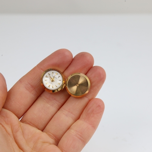 1447 - A Vintage pair of 18ct gold time piece cufflinks, 1 link with repco movement, circular panel diamete... 