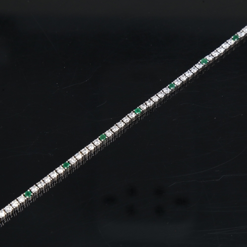 1452 - A modern silver emerald and CZ tennis line bracelet, bracelet length 18cm, 10.5g