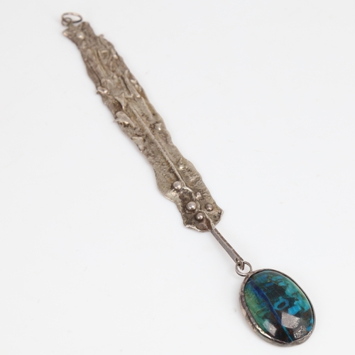 1461 - An Arts and Crafts unmarked silver and Ruskin organic form pendant, overall length 104mm, 18.3g