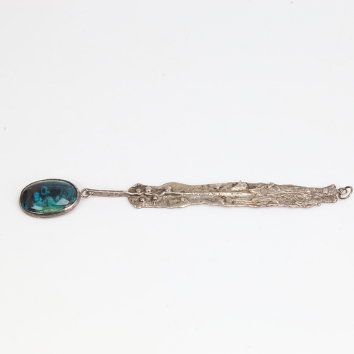 1461 - An Arts and Crafts unmarked silver and Ruskin organic form pendant, overall length 104mm, 18.3g