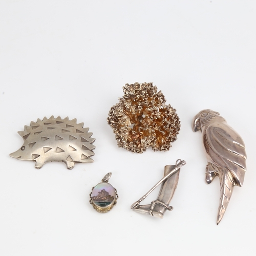 1467 - Various silver jewellery, including Flora Danica Eggert brooch, hedgehog brooch etc