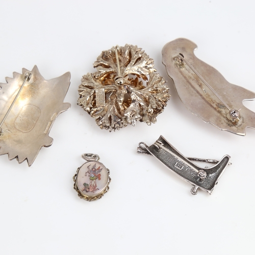 1467 - Various silver jewellery, including Flora Danica Eggert brooch, hedgehog brooch etc