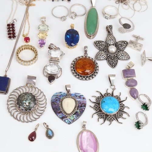 1470 - Various silver and stone set jewellery, including brooches, pendants, rings, necklaces etc, 242g gro... 