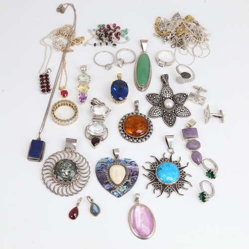 1470 - Various silver and stone set jewellery, including brooches, pendants, rings, necklaces etc, 242g gro... 