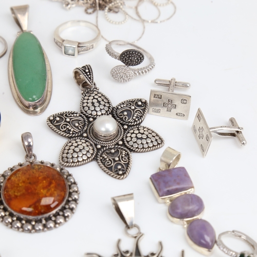 1470 - Various silver and stone set jewellery, including brooches, pendants, rings, necklaces etc, 242g gro... 