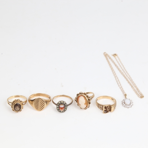 1477 - Various gold jewellery, including 9ct signet ring, buckle ring etc, 16.7g total (6)