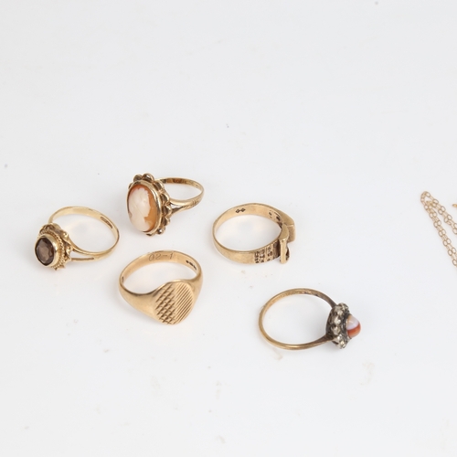 1477 - Various gold jewellery, including 9ct signet ring, buckle ring etc, 16.7g total (6)