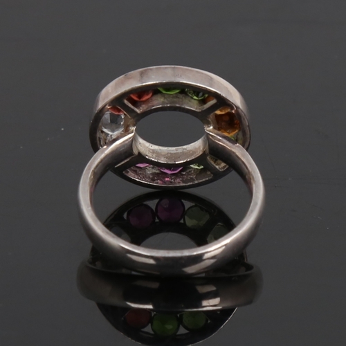 1479 - A modern handmade unmarked silver gem set halo ring, setting height 19.2mm, size P, 6.7g