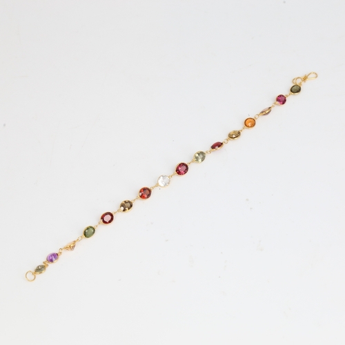 1481 - A modern handmade 14ct gold vari-hue sapphire bracelet, set with oval mixed-cut sapphires, bracelet ... 