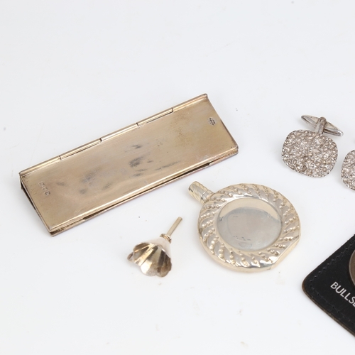 1486 - Various silver, including Vintage cufflinks, miniature perfume flask and funnel etc