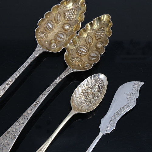 1488 - A pair of George III silver berry spoons, no maker's marks, hallmarks London 1789, length 23cm, 3.8o... 