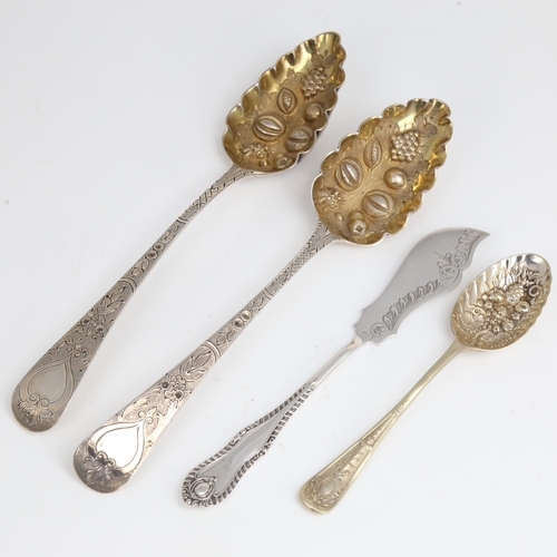 1488 - A pair of George III silver berry spoons, no maker's marks, hallmarks London 1789, length 23cm, 3.8o... 