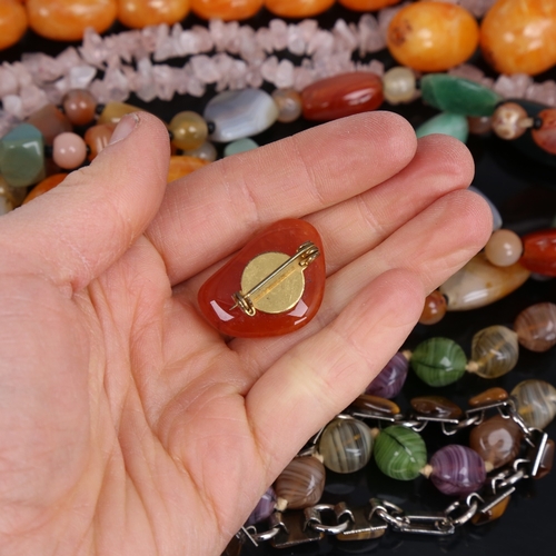 1489 - Various bead necklaces, including amber and carnelian