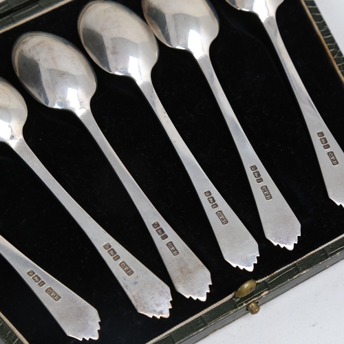 1491 - A set of 6 Edwardian silver teaspoons, engraved decorated handles, by C T Burrows & Sons, hallmarks ... 