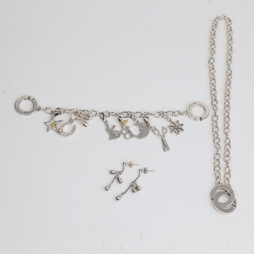 1495 - HOT DIAMONDS - a group of modern sterling silver jewellery, comprising toggle necklace, charm bracel... 