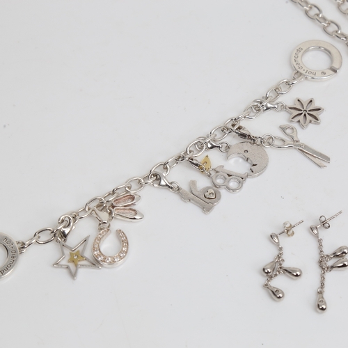 1495 - HOT DIAMONDS - a group of modern sterling silver jewellery, comprising toggle necklace, charm bracel... 