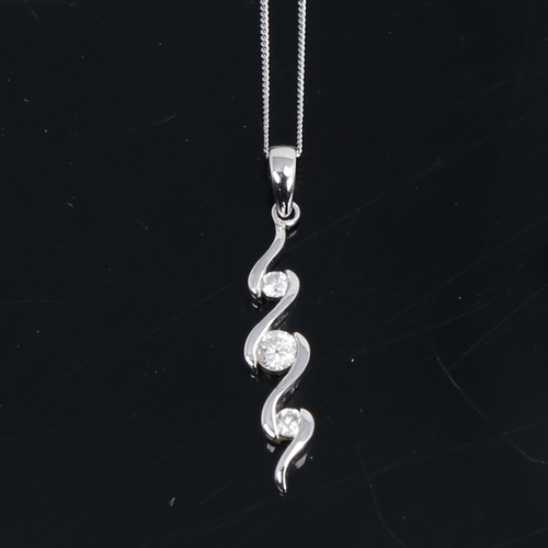 1498 - A modern 9ct white gold cubic zirconia pendant necklace, pendant height excluding bale 22.4mm, chain... 