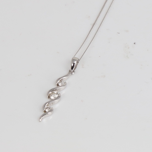 1498 - A modern 9ct white gold cubic zirconia pendant necklace, pendant height excluding bale 22.4mm, chain... 