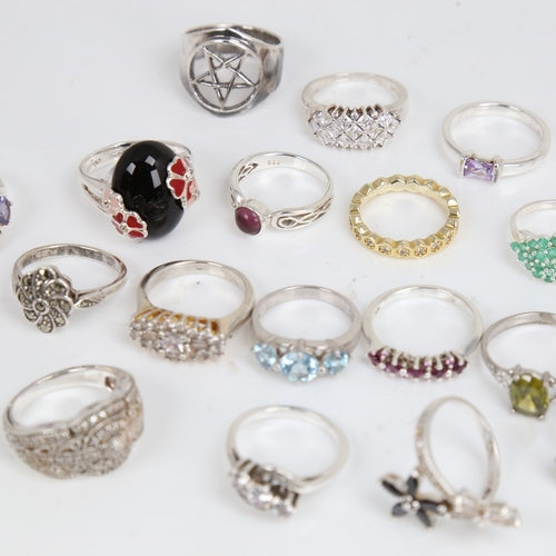 1500 - Various modern silver stone set rings, 81g gross