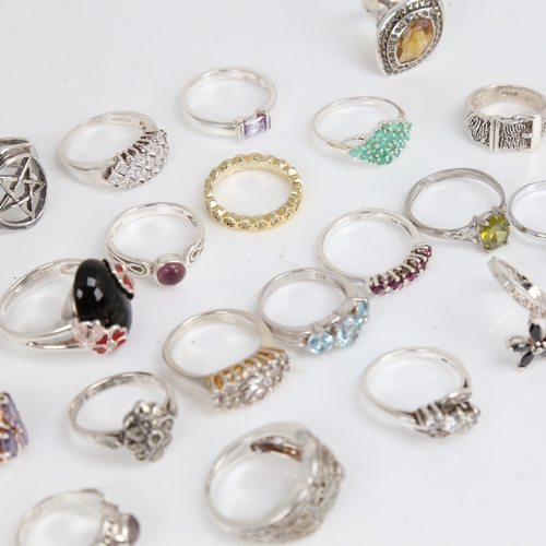 1500 - Various modern silver stone set rings, 81g gross