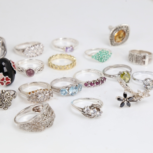 1500 - Various modern silver stone set rings, 81g gross