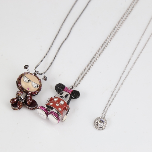 1501 - 3 modern Swarovski pendant necklaces, including Minnie Mouse (3)