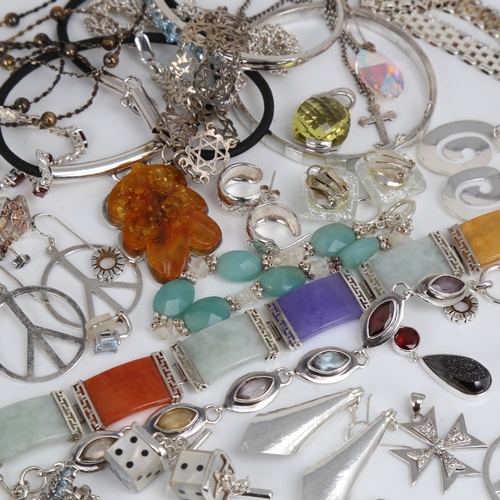 1503 - Various silver stone set jewellery, including bracelets, pendants etc, approx 270g gross