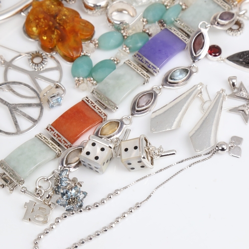 1503 - Various silver stone set jewellery, including bracelets, pendants etc, approx 270g gross