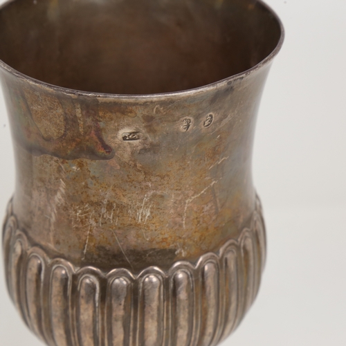 1517 - A George III Irish silver trophy cup, half fluted thistle form with gadrooned foot and presentation ... 