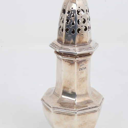 1518 - A George V silver sugar caster, octagonal baluster form, by James Dixon & Sons, hallmarks Sheffield ... 