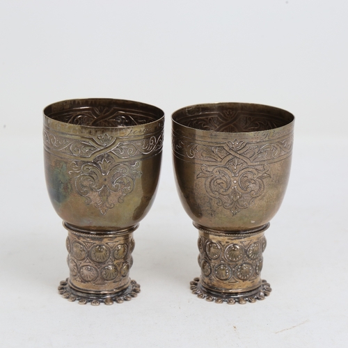 1520 - A pair of 19th century German silver double marriage wedding cups, Hanau, cylindrical form with cyli... 