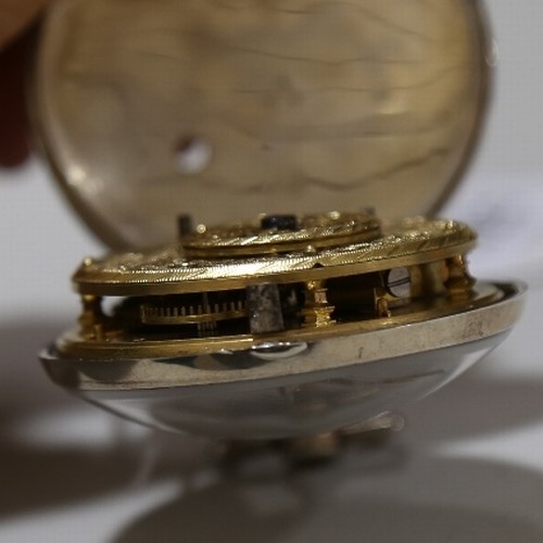 1025 - An 18th century silver pair-cased open-face keywind Verge pocket watch, white enamel dial with Arabi... 