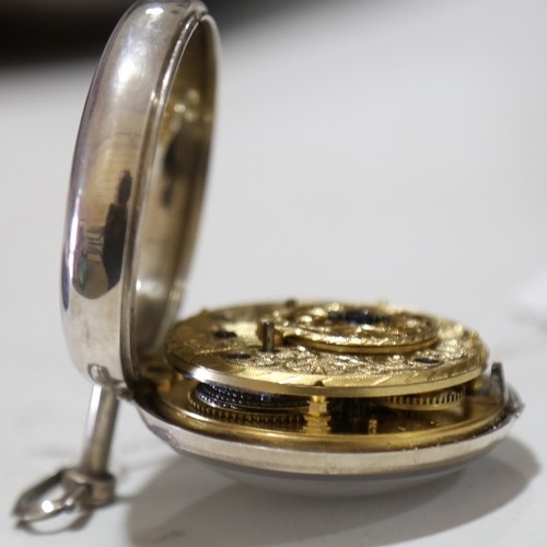 1025 - An 18th century silver pair-cased open-face keywind Verge pocket watch, white enamel dial with Arabi... 