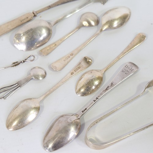 83 - A group of various silver, including Danish V Mortensen spoon, German silver butter knife, pair of s... 