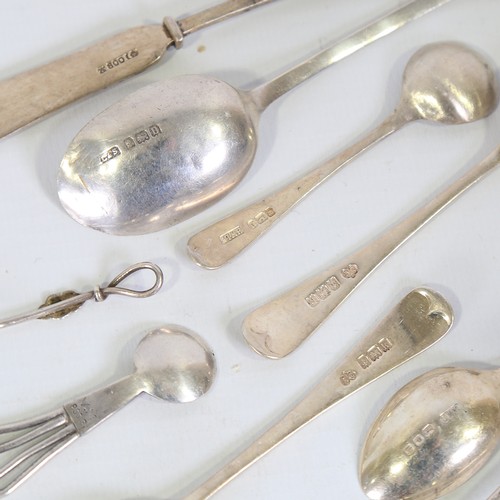 83 - A group of various silver, including Danish V Mortensen spoon, German silver butter knife, pair of s... 