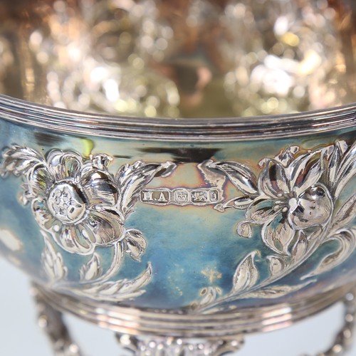 84 - A late Victorian Art Nouveau silver bowl on stand, relief embossed floral decoration with floral swa... 