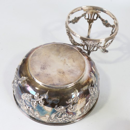 84 - A late Victorian Art Nouveau silver bowl on stand, relief embossed floral decoration with floral swa... 