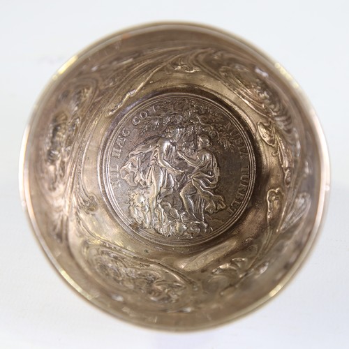 94 - A German silver medal inset bowl, the Augsburg wedding medal by P H Muller, with relied embossed sil... 