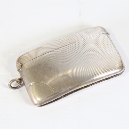 118 - An unusual George V Art Deco silver triple section vesta case, curved rectangular form with sunburst... 