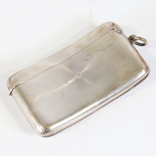 118 - An unusual George V Art Deco silver triple section vesta case, curved rectangular form with sunburst... 