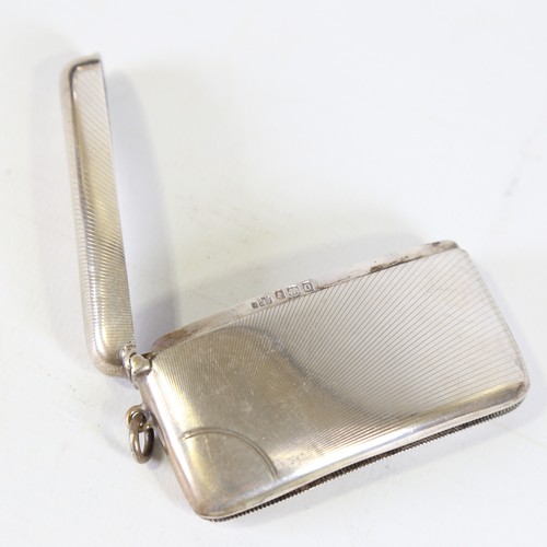 118 - An unusual George V Art Deco silver triple section vesta case, curved rectangular form with sunburst... 