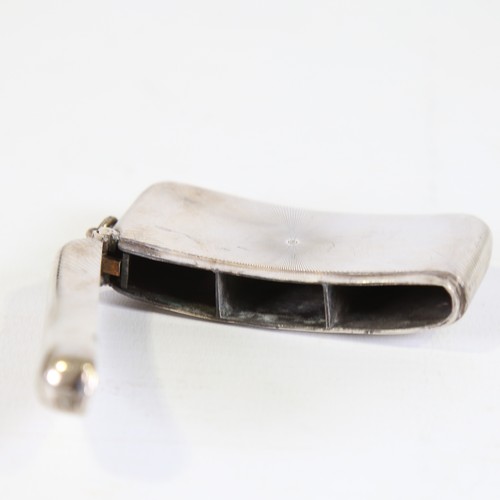 118 - An unusual George V Art Deco silver triple section vesta case, curved rectangular form with sunburst... 