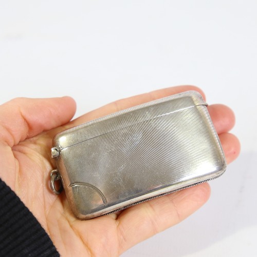 118 - An unusual George V Art Deco silver triple section vesta case, curved rectangular form with sunburst... 