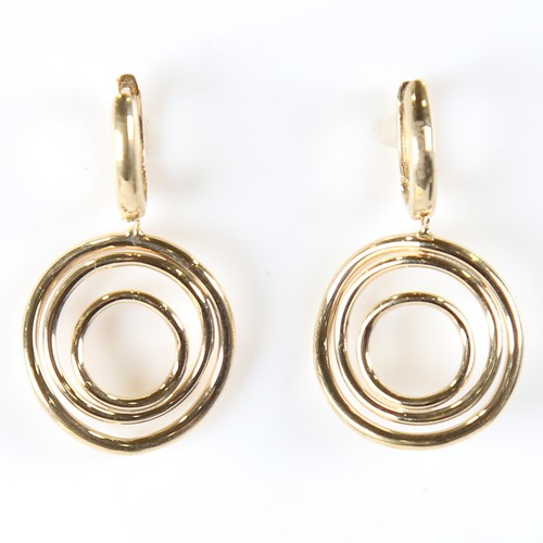 122 - A modern Italian pair of 9ct gold disc pendant earrings, earring height 31.8mm, 4.2g