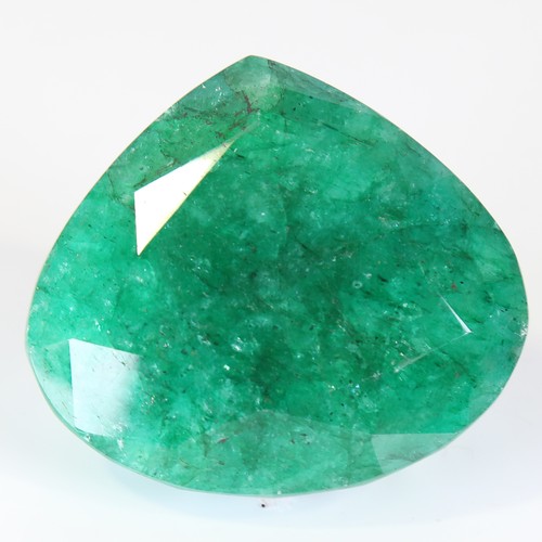 124 - 641ct unmounted pear cut emerald, dimensions: 59.00 x 53.00 x 34.00mm, 128.42g, with GLI Gemstone Re... 