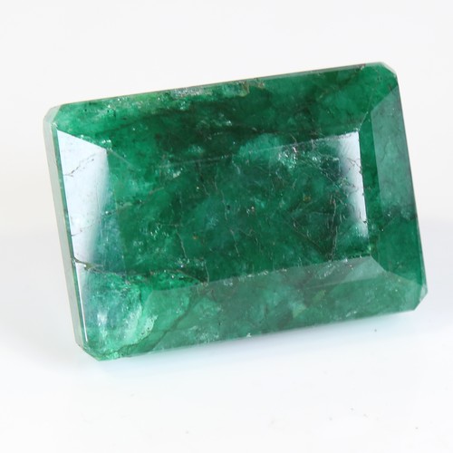 125 - 381ct unmounted rectangular emerald cut emerald, dimensions: 45.00 x 32.00 x 30.00mm, 76.32g, with G... 