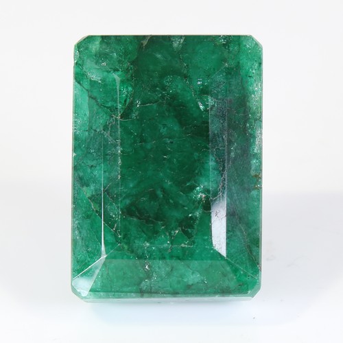 125 - 381ct unmounted rectangular emerald cut emerald, dimensions: 45.00 x 32.00 x 30.00mm, 76.32g, with G... 