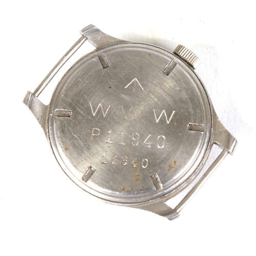 1 - CYMA - a Second World War Period Military Issue 'Dirty Dozen' mechanical wristwatch head, black dial... 