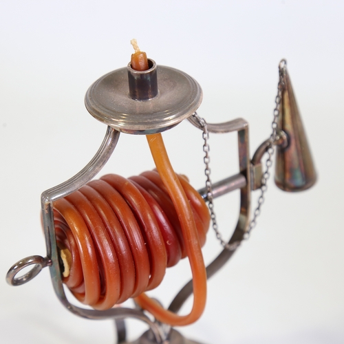 92 - A silver plated wax jack and snuffer, by Israel Freeman & Son, height 17cm