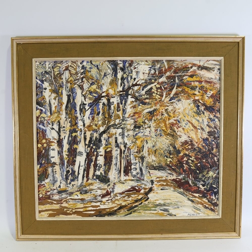 1310 - Agnes Allen, oil on board, wooded landscape, signed, 24